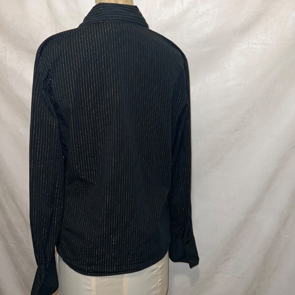 Black button down blouse‎ with gold shimmer stripes size Large - Picture 3 of 15